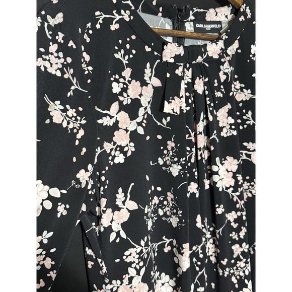 Karl Lagerfeld Blouse Women's L Floral Pink Bow Office Career Feminine - Picture 3 of 7